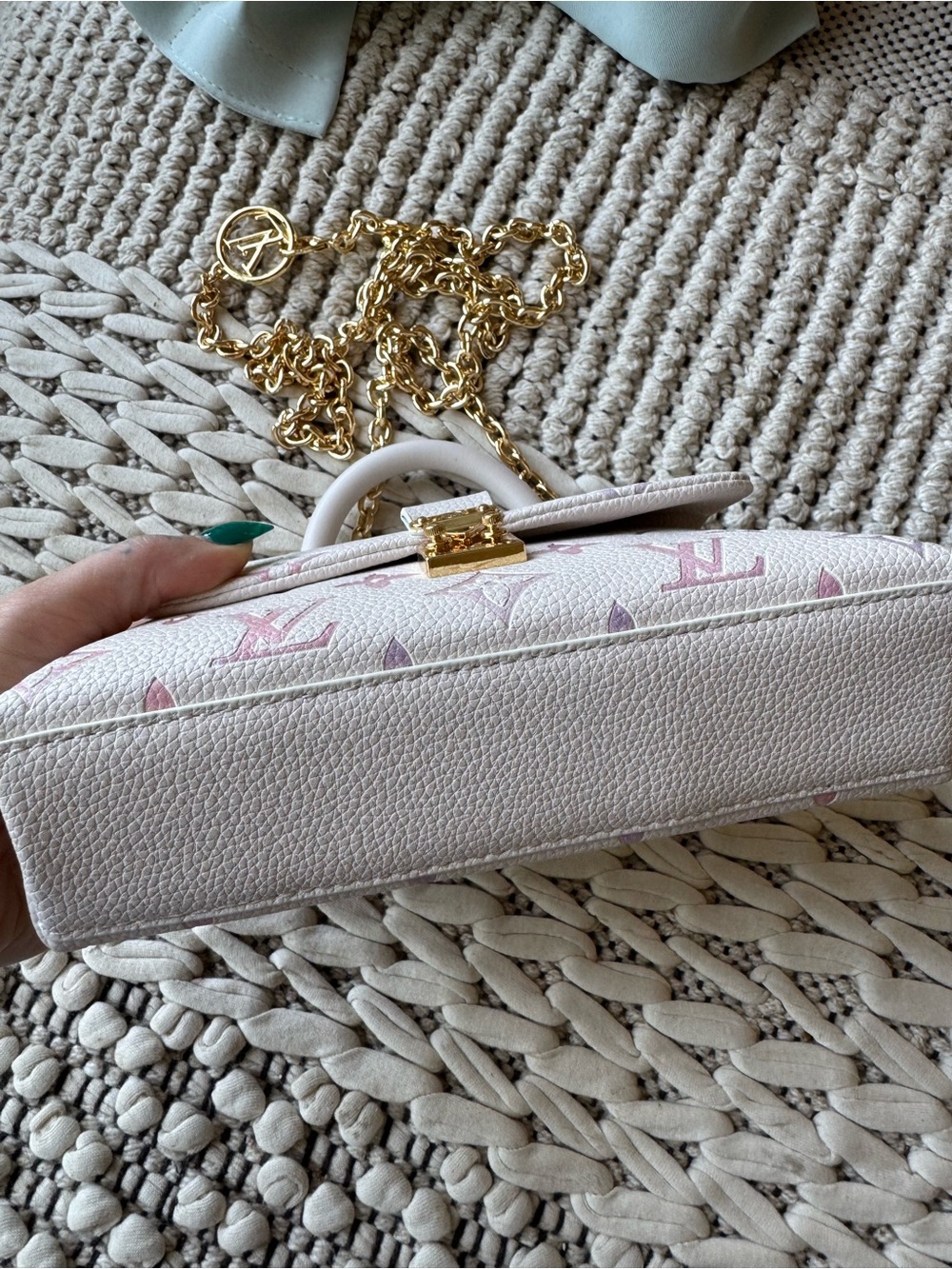 Louis Vuitton Inspired White Mini Top Handle Bag with Pastel Monogram - Picture 4 of 15